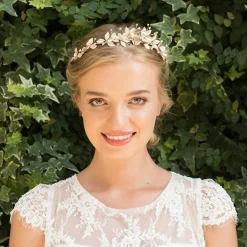 Ivory & Co Gold Hair Accessories | Wedding Side Tiaras*Ivory and Co Olympia Gold Enamelled Flowers and Leaves Side Headpiece