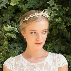 Ivory & Co Gold Hair Accessories | Wedding Side Tiaras*Ivory and Co Olympia Gold Enamelled Flowers and Leaves Side Headpiece