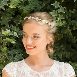 Ivory & Co Pearl Hair Accessories | Gold Hair Accessories*Ivory and Co Peach Blossom Golden Enamelled Leaves Wedding Headband
