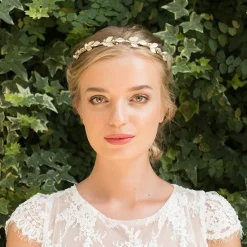 Ivory & Co Pearl Hair Accessories | Gold Hair Accessories*Ivory and Co Peach Blossom Golden Enamelled Leaves Wedding Headband