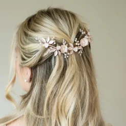 Ivory & Co Pearl Hair Accessories | Rose Gold Hair Accessories*Ivory and Co Rose Gold Bloom Crystal and Pearl Floral Crescent Clip