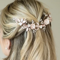 Ivory & Co Pearl Hair Accessories | Rose Gold Hair Accessories*Ivory and Co Rose Gold Bloom Crystal and Pearl Floral Crescent Clip