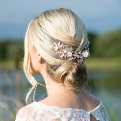 Ivory & Co Pearl Hair Accessories | Rose Gold Hair Accessories*Ivory and Co Rose Gold Bloom Crystal and Pearl Floral Crescent Clip