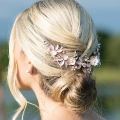 Ivory & Co Pearl Hair Accessories | Rose Gold Hair Accessories*Ivory and Co Rose Gold Bloom Crystal and Pearl Floral Crescent Clip