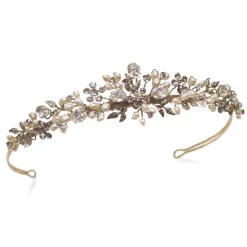 Ivory & Co Pearl Hair Accessories | Gold Hair Accessories*Ivory and Co Sierra Gold Floral Pearl and Crystal Bridal Tiara
