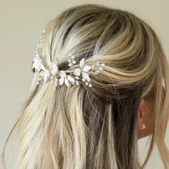 Ivory & Co Pearl Hair Accessories | Silver Hair Accessories*Ivory and Co Silver Bloom Crystal and Pearl Floral Crescent Hair Clip