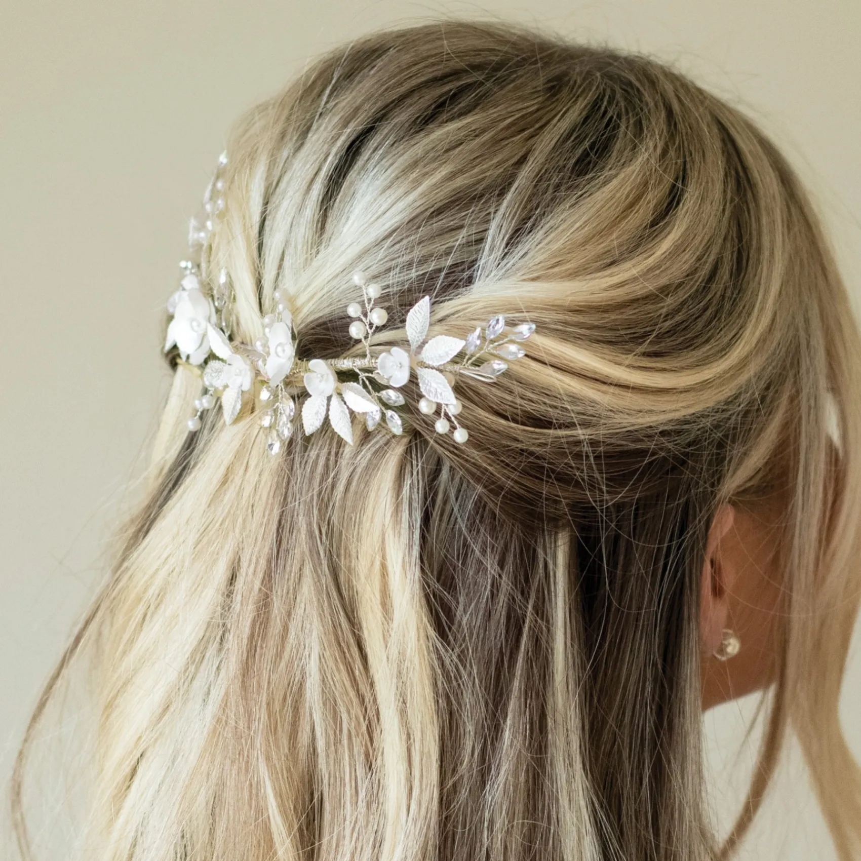 Ivory & Co Pearl Hair Accessories | Silver Hair Accessories*Ivory and Co Silver Bloom Crystal and Pearl Floral Crescent Hair Clip