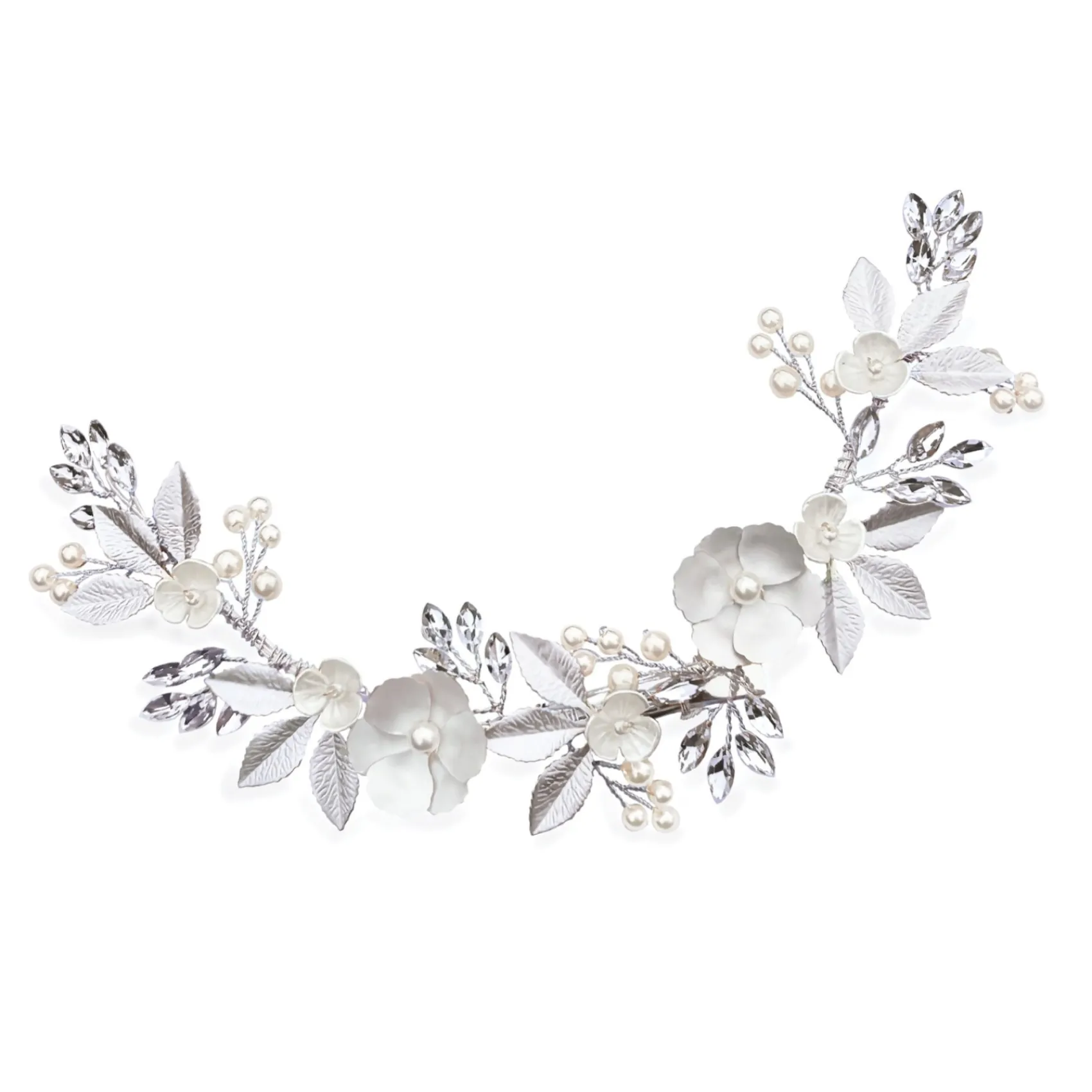 Ivory & Co Pearl Hair Accessories | Silver Hair Accessories*Ivory and Co Silver Bloom Crystal and Pearl Floral Crescent Hair Clip