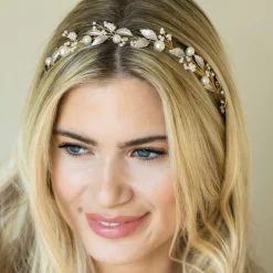 Ivory & Co Pearl Hair Accessories | Gold Hair Accessories*Ivory and Co Skylark Gold Leaves and Pearl Hair Vine