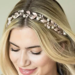 Ivory & Co Pearl Hair Accessories | Rose Gold Hair Accessories*Ivory and Co Skylark Rose Gold Leaves and Pearl Hair Vine