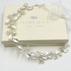 Ivory & Co Pearl Hair Accessories | Silver Hair Accessories*Ivory and Co Skylark Silver Leaves and Pearl Hair Vine