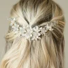 Ivory & Co Pearl Hair Accessories | Silver Hair Accessories*Ivory and Co Spring Blossom Enamelled Floral Crescent Bridal Hair Clip Ivory/ Silver
