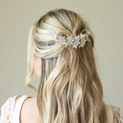 Ivory & Co Pearl Hair Accessories | Silver Hair Accessories*Ivory and Co Spring Blossom Enamelled Floral Crescent Bridal Hair Clip Ivory/ Silver
