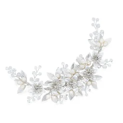 Ivory & Co Pearl Hair Accessories | Silver Hair Accessories*Ivory and Co Spring Blossom Enamelled Floral Crescent Bridal Hair Clip Ivory/ Silver