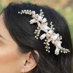 Ivory & Co Pearl Hair Accessories | Gold Hair Accessories*Ivory and Co Spring Dream Gold Floral Pearl Hair Clip