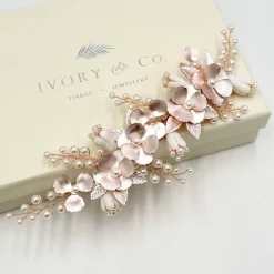 Ivory & Co Pearl Hair Accessories | Rose Gold Hair Accessories*Ivory and Co Spring Dream Rose Gold Floral Pearl Hair Clip