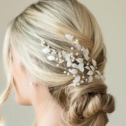 Ivory & Co Pearl Hair Accessories | Silver Hair Accessories*Ivory and Co Summer Breeze Silver Enamelled Leaf and Pearl Sprig Clip