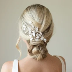 Ivory & Co Pearl Hair Accessories | Silver Hair Accessories*Ivory and Co Summer Breeze Silver Enamelled Leaf and Pearl Sprig Clip