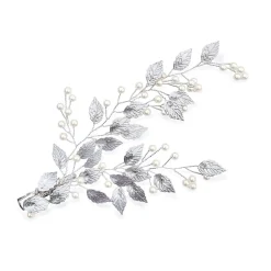 Ivory & Co Pearl Hair Accessories | Silver Hair Accessories*Ivory and Co Summer Breeze Silver Enamelled Leaf and Pearl Sprig Clip