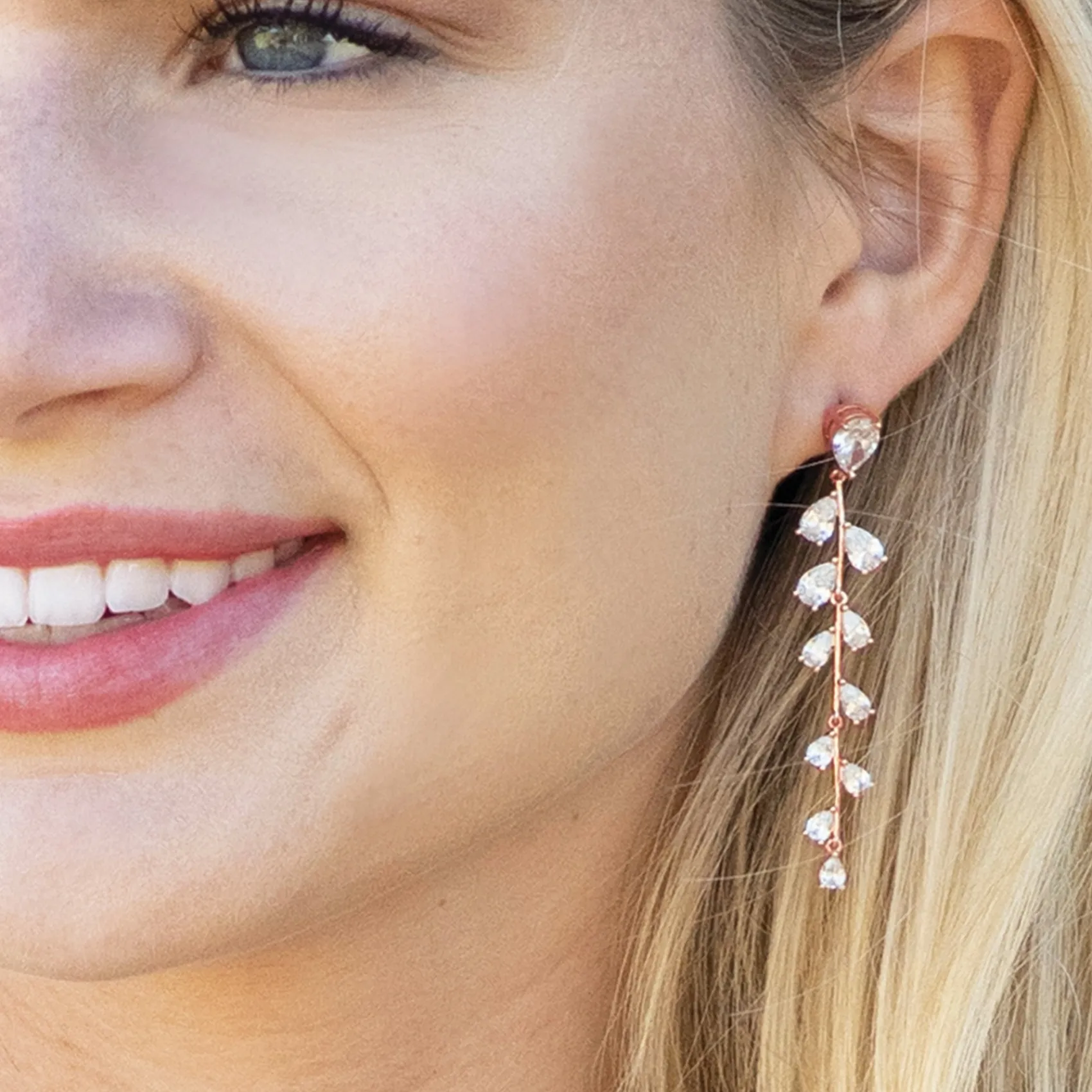 Ivory & Co Prom Earrings | Crystal Jewellery*Ivory and Co Willow Rose Gold Long Trailing Crystal Vine Earrings