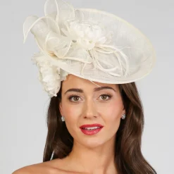 Lace & Favour Wedding Fascinators | Wedding Fascinators*Floral Large Sinamay Disk Wedding Fascinator Ivory