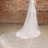 Perfect Bridal Single Tier Veils | Chapel Length & Cathedral Veils*Single Tier Heavily Embellished 3D Flower Cathedral Veil Ivory