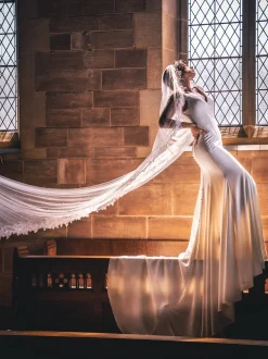 Perfect Bridal Single Tier Veils | Chapel Length & Cathedral Veils*Single Tier Pearl Cathedral Veil with Floral Lace Edge Ivory