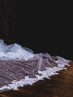 Perfect Bridal Single Tier Veils | Waltz Length Veils*Single Tier Pearl Waltz Length Veil with Floral Lace Edge Ivory
