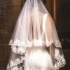 Perfect Bridal Two Tier Veils | Fingertip Veils*Two Tier Floral Lace Edge Fingetip Veil | L&F Ivory
