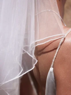 Bianco Evento Two Tier Veils | Elbow Length Veils*Two Tier Glitter Tulle Short Veil with Glass Bead Edge S494 Ivory