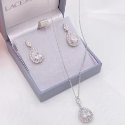 Lace & Favour Silver Prom Jewellery | Prom Jewellery Sets*Izzie Crystal Embellished Teardrop Bridal Jewellery Set