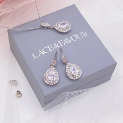 Lace & Favour Silver Prom Jewellery | Prom Jewellery Sets*Izzie Crystal Embellished Teardrop Bridal Jewellery Set