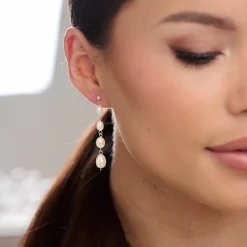 Lace & Favour Pearl Jewellery | Silver Wedding Jewellery*Kai Freshwater Pearl Drop Earrings Ivory/ Silver