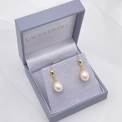 Lace & Favour Pearl Jewellery | Gold Wedding Jewellery*Kalea Gold Classic Freshwater Pearl Drop Earrings Ivory/ Gold