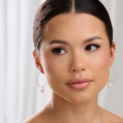Lace & Favour Pearl Jewellery | Silver Wedding Jewellery*Kaliko Delicate Silver Hoop Earrings with Freshwater Pearl Drop Ivory/ Silver