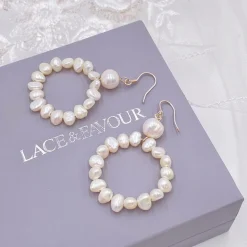 Lace & Favour Pearl Jewellery | Silver Wedding Jewellery*Kelara Freshwater Pearl Hoop Earrings Ivory/ Silver