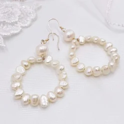 Lace & Favour Pearl Jewellery | Silver Wedding Jewellery*Kelara Freshwater Pearl Hoop Earrings Ivory/ Silver