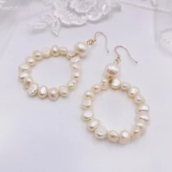 Lace & Favour Pearl Jewellery | Silver Wedding Jewellery*Kelara Freshwater Pearl Hoop Earrings Ivory/ Silver
