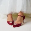 Perfect Bridal Wedding Guest Shoes | Mother Of The Bride Shoes*Kitty Satin Pearl Brooch Two Part Court Shoes Berry