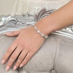 Lace & Favour Silver Prom Jewellery | Prom Bracelets*Lanesborough Floral Crystal Embellished Wedding Bracelet Silver