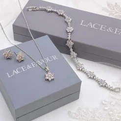 Lace & Favour Silver Prom Jewellery | Prom Jewellery Sets*Lanesborough Floral Crystal Stud Earring and Pendant Jewellery Set Silver