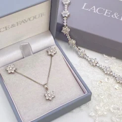Lace & Favour Silver Prom Jewellery | Prom Jewellery Sets*Lanesborough Floral Crystal Stud Earring and Pendant Jewellery Set Silver