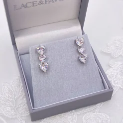 Lace & Favour Silver Prom Jewellery | Prom Earrings*Langham CZ Crystal Hearts Wedding Earrings Silver
