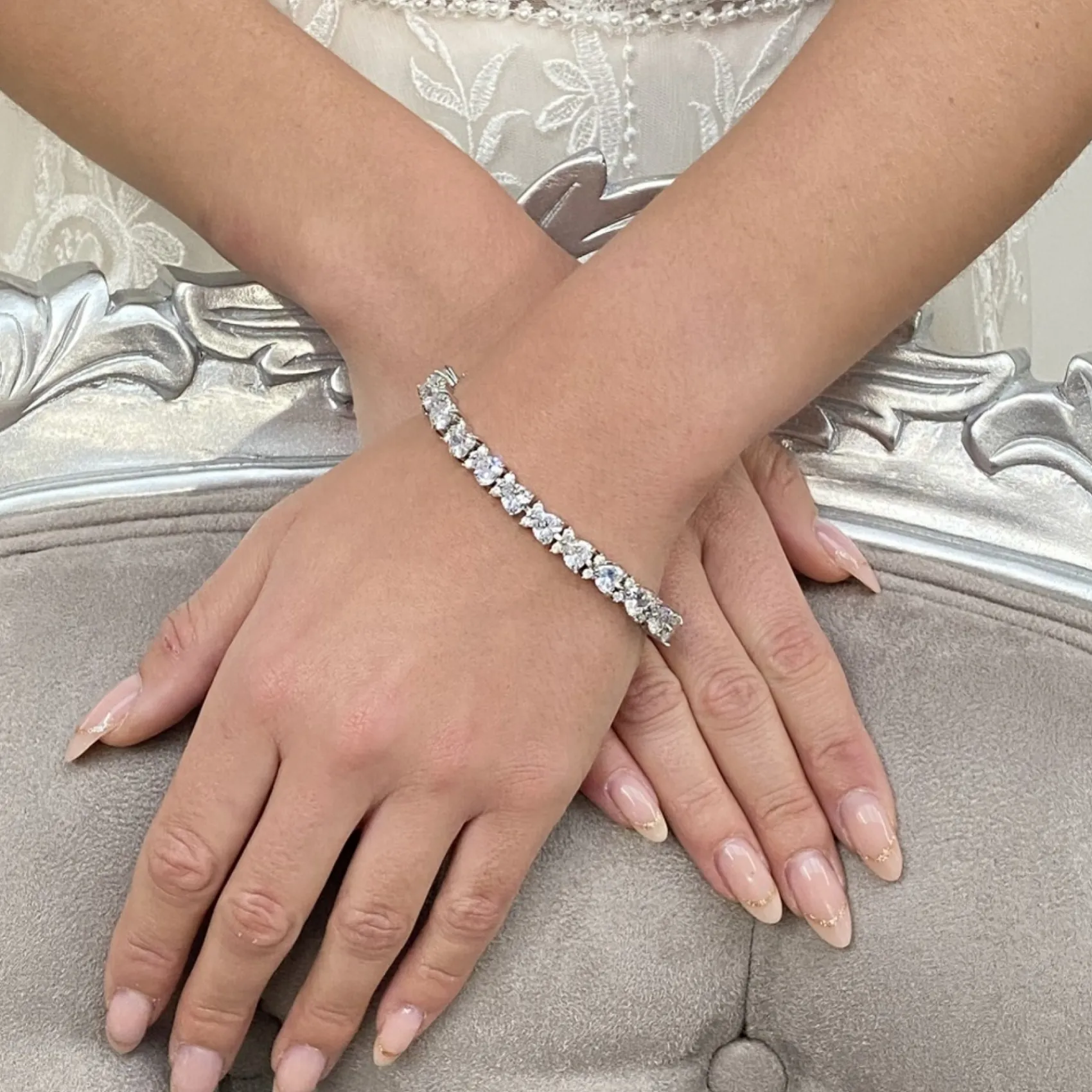 Lace & Favour Silver Prom Jewellery | Prom Bracelets*Langham CZ Crystal Hearts Wedding Bracelet Silver