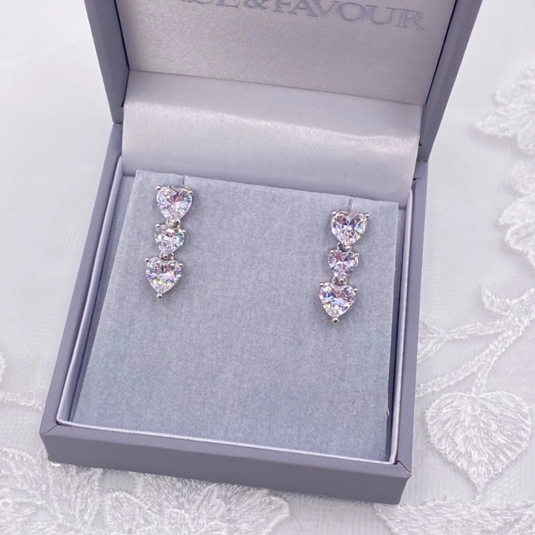 Lace & Favour Silver Prom Jewellery | Prom Earrings*Langham CZ Crystal Hearts Wedding Earrings Silver