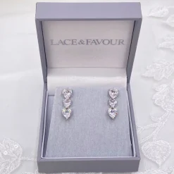 Lace & Favour Silver Prom Jewellery | Prom Earrings*Langham CZ Crystal Hearts Wedding Earrings Silver