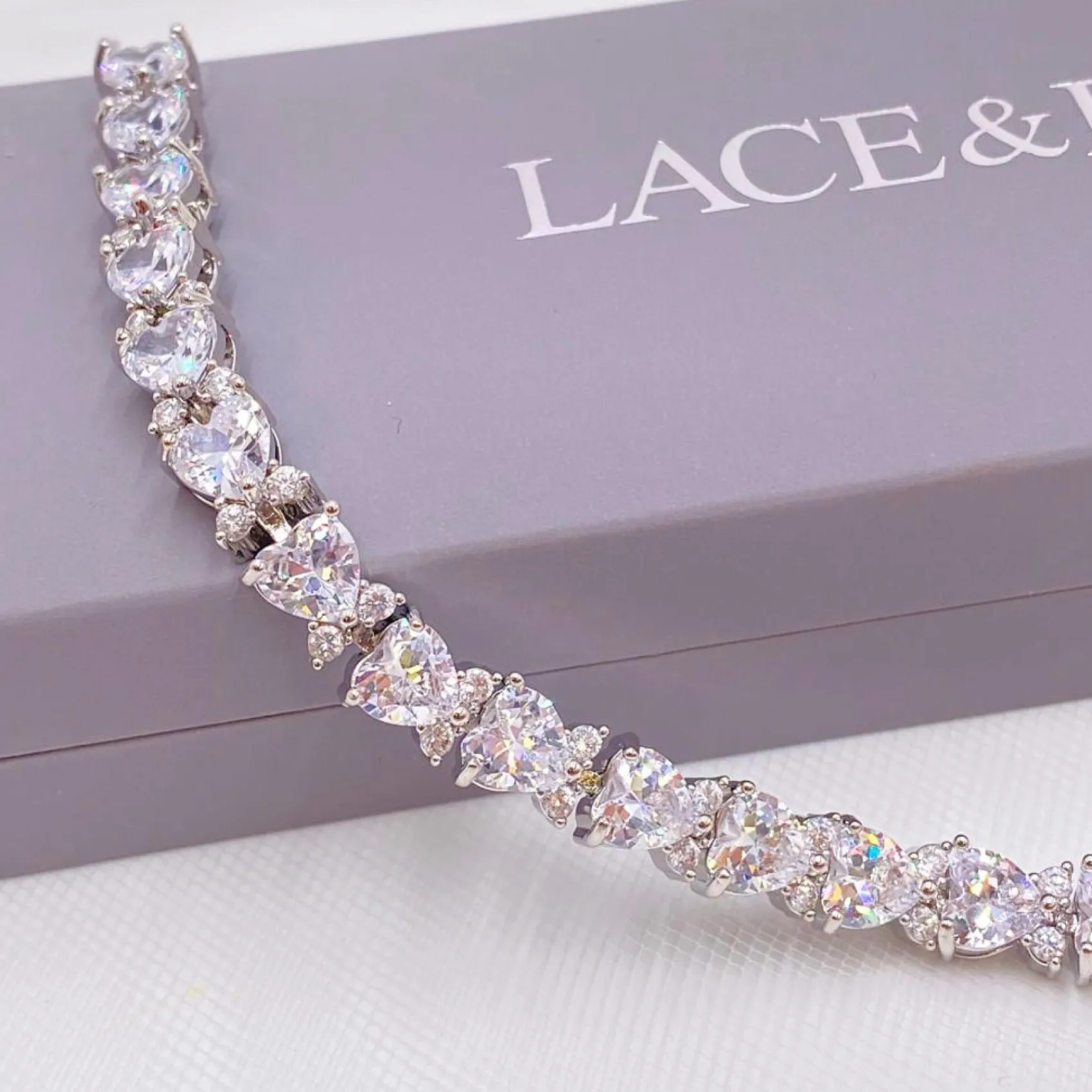 Lace & Favour Silver Prom Jewellery | Prom Bracelets*Langham CZ Crystal Hearts Wedding Bracelet Silver