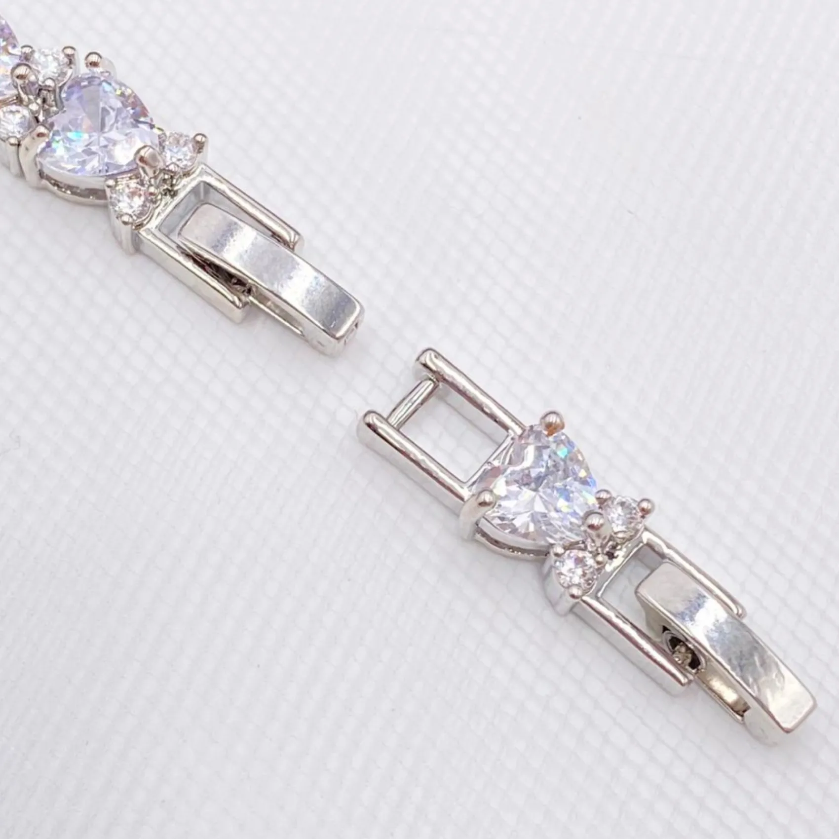 Lace & Favour Silver Prom Jewellery | Prom Bracelets*Langham CZ Crystal Hearts Wedding Bracelet Silver