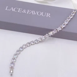 Lace & Favour Silver Prom Jewellery | Prom Bracelets*Langham CZ Crystal Hearts Wedding Bracelet Silver