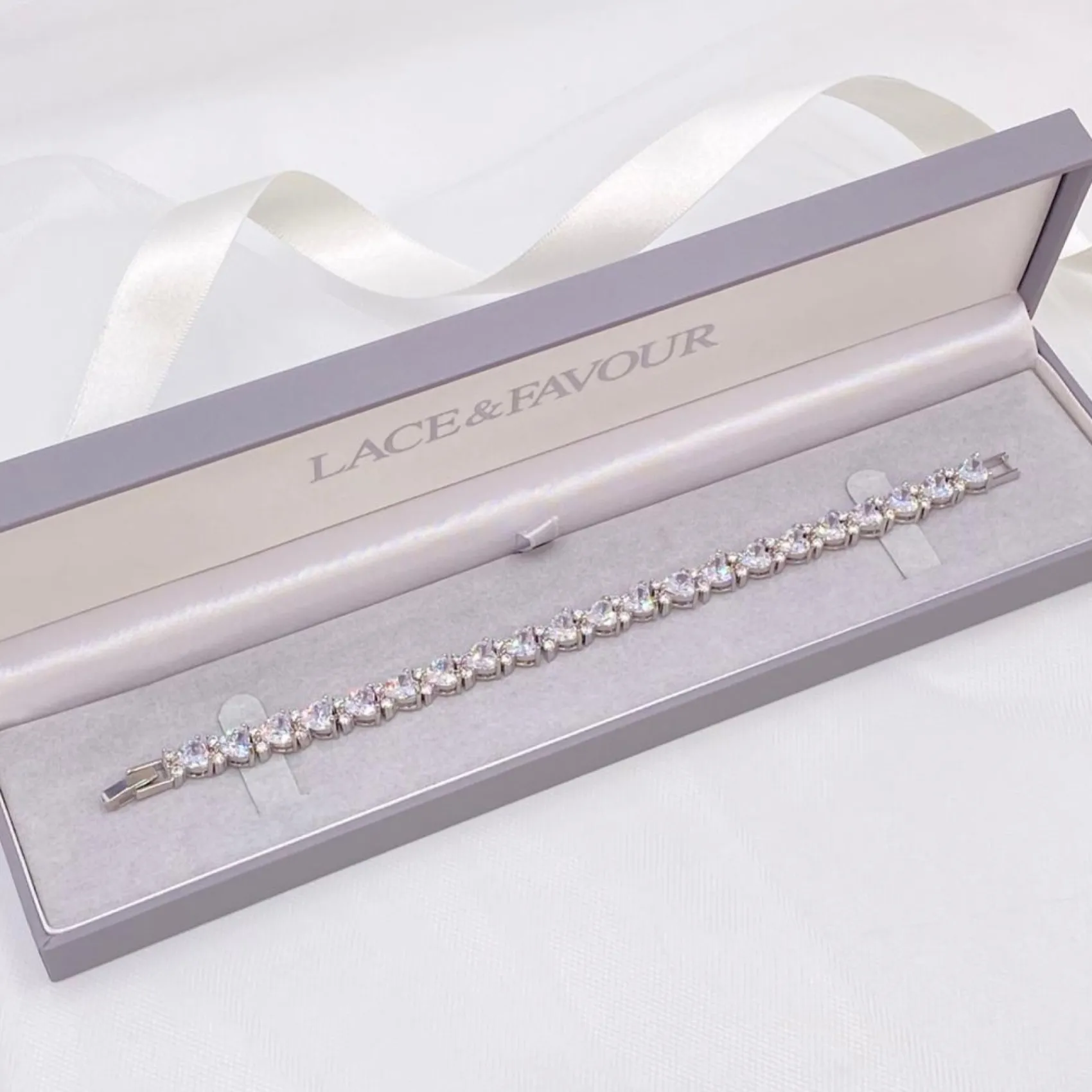 Lace & Favour Silver Prom Jewellery | Prom Bracelets*Langham CZ Crystal Hearts Wedding Bracelet Silver